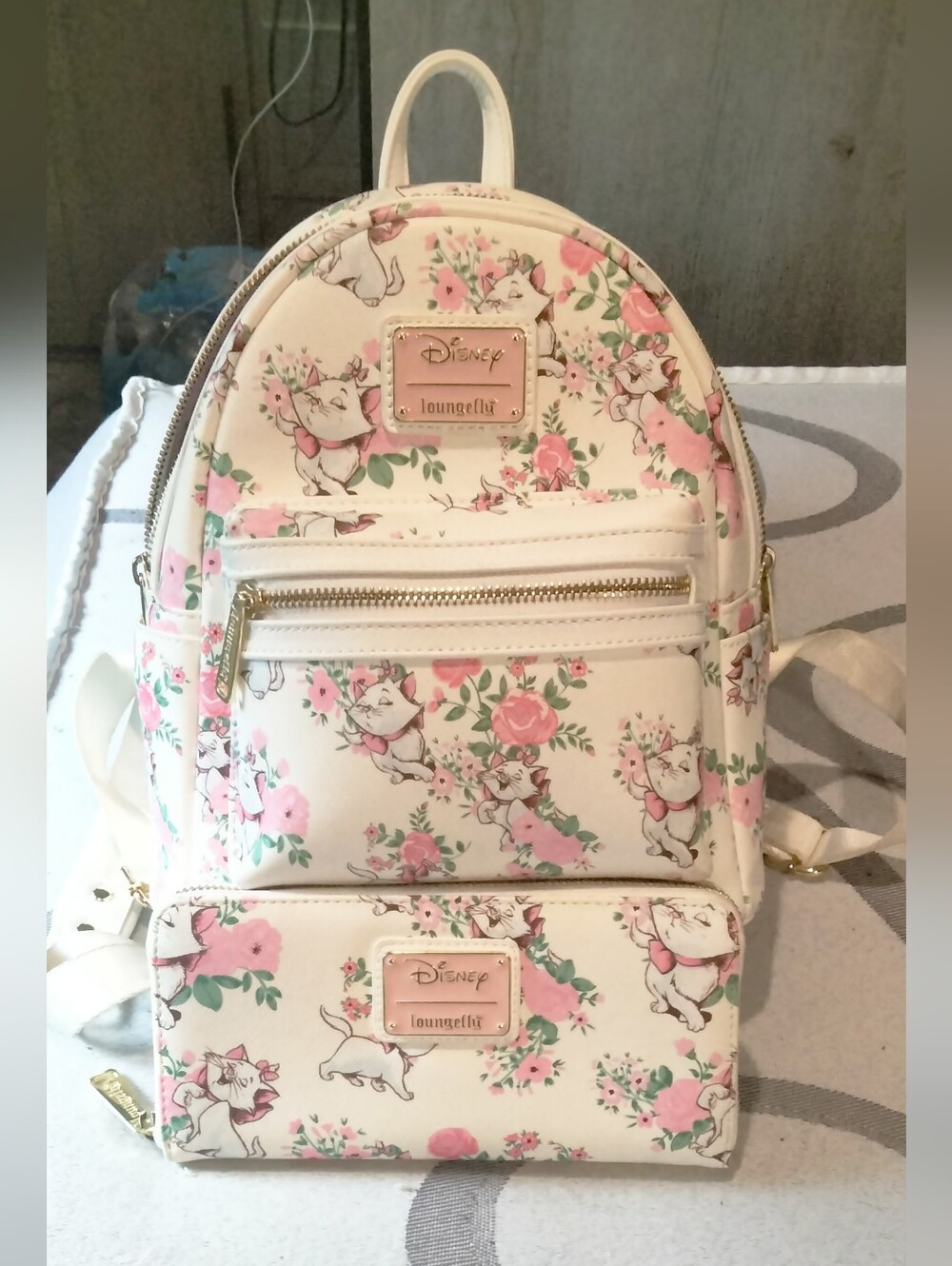 Loungefly Cream & Pink Disney Marie Floral Mini Backpack